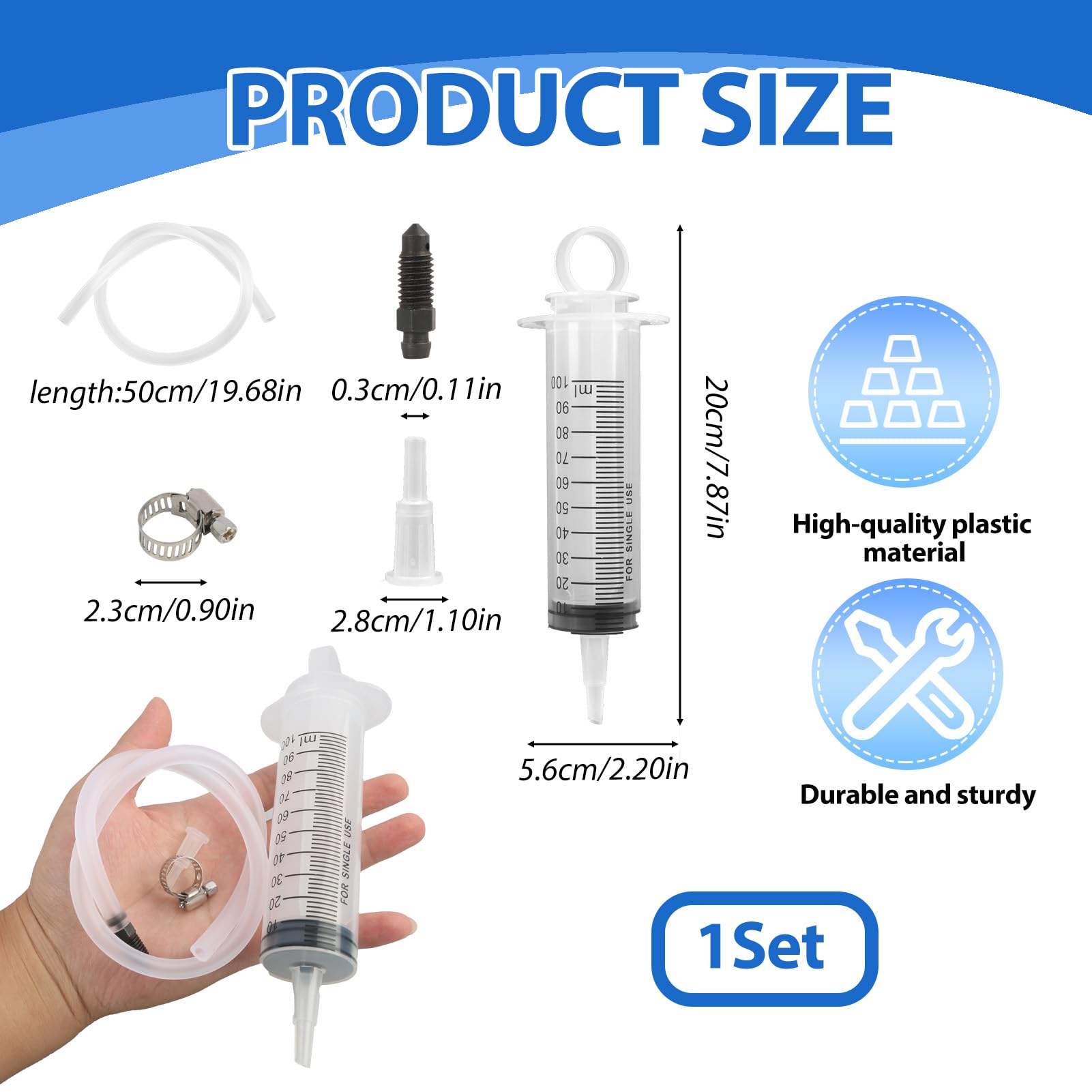 Spurgo Freni Moto, Pompa di Iniezione Manuale con Siringa 100ml E Kit Tubo Spurgo Freni 50cm, Siringa per Cambio Olio E Liquido Freni, Kit Spurgo Freni per Scooter Quad Bici Auto