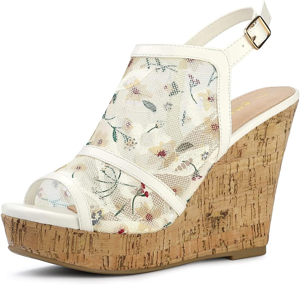 Women's Open Toe Platform Heel Lace Wedges Sandals
