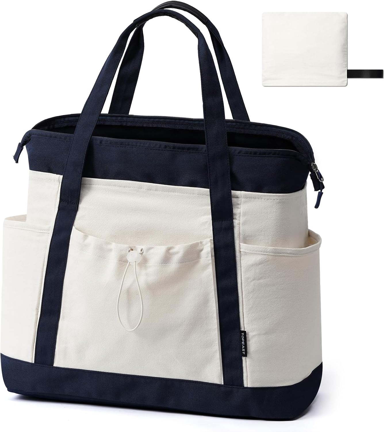 TOPEAST Large Canvas Tote Bag, Foldable & Reusable Grocery Shopping Bags with Zipper, Multi-Pocket for Daily Essentials Work