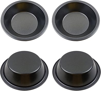 Mini Pie Pans 5 Inch, 4 Pieces Small Round Pot Pie Plates, Nonstick Carbon Steel Bakeware Set - for Baking Pies, Crust, Tarts, Black