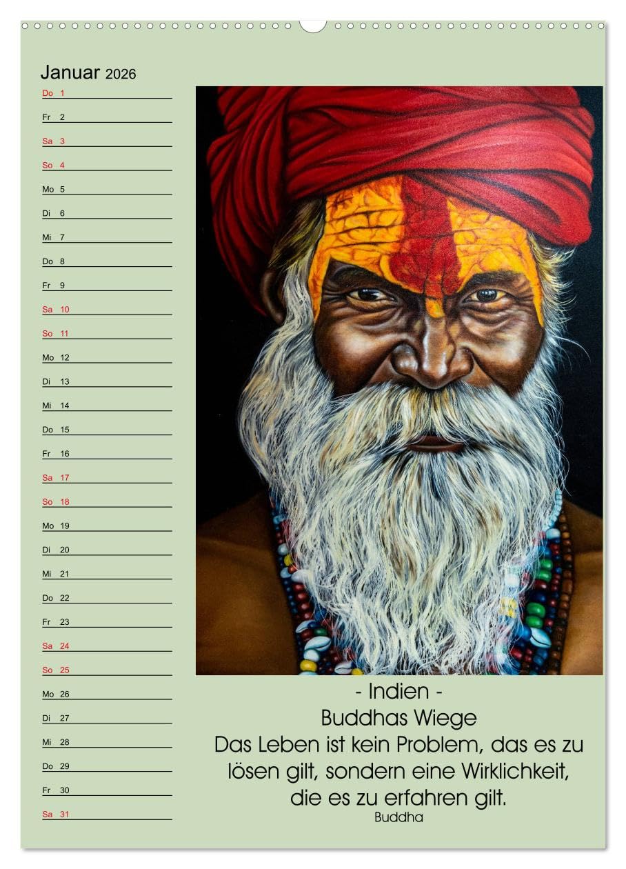 Lebensfreude Buddha (hochwertiger Premium Wandkalender 2026 DIN A2 hoch), Kunstdruck in Hochglanz: Zitate Ratschläge und Weisheiten zur Lebenshilfe im ... im Haushalt. (CALVENDO Menschen)