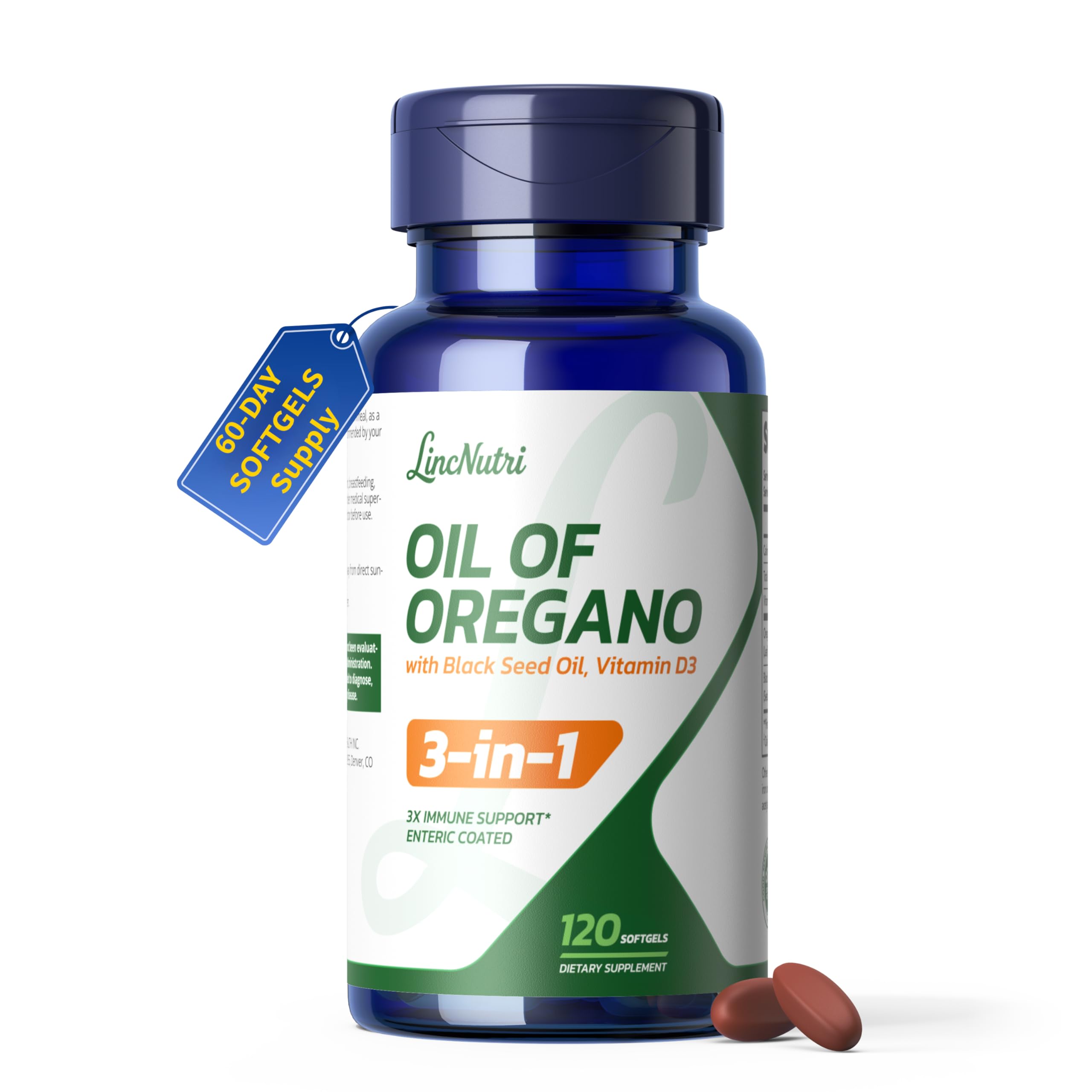 Oil of Oregano with Black Seed Oil & Vitamin D3, 120 Softgels