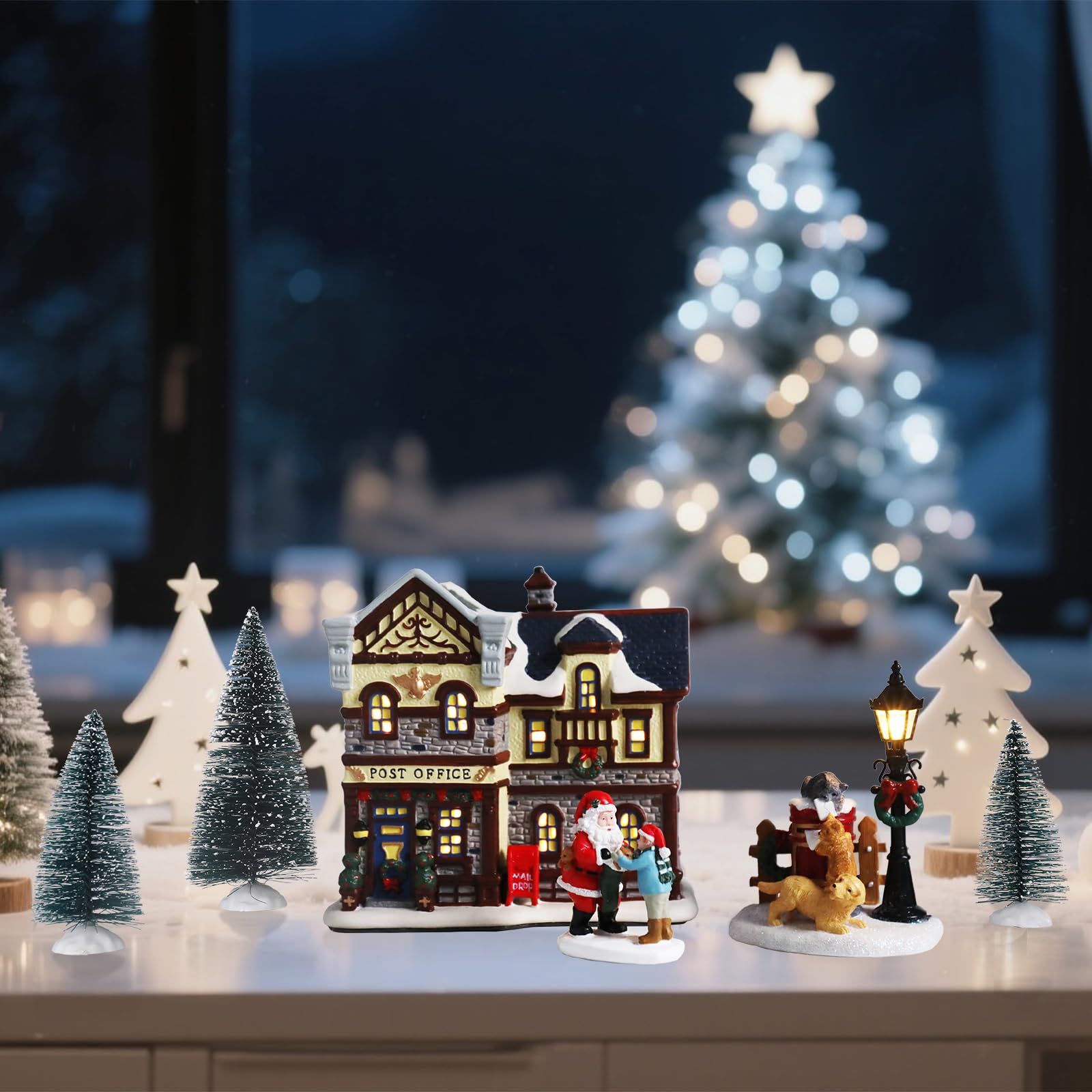 クリスマスビレッジ LEDライト付き Amazon.co.jp: クリスマスビレッジハウスライト付き屋内装飾ポスト