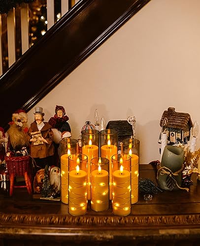 Miniatura 7 de ACROSS Juego de 3 velas parpadeantes sin llama con cadena de luz integrada, pilar de cera real 3D en forma de lágrima en forma de lágrima LED con