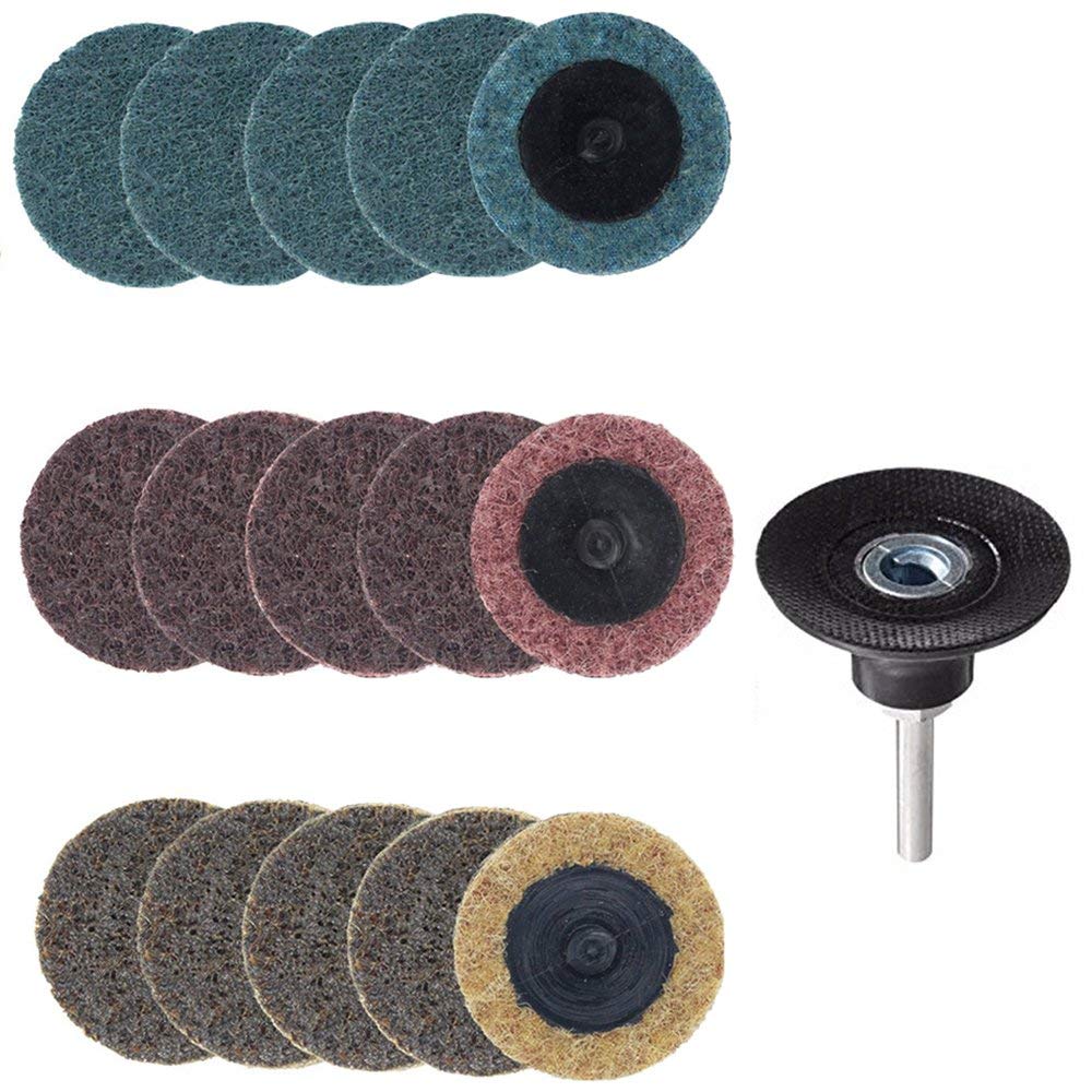 Yakamoz 15pcs 2 Inch Roll Lock Surface Conditioning Sanding Disc with Roll Lock Disc Pad Holder, Quick Change R-Type Discs | Fine Medium Coarse Grit