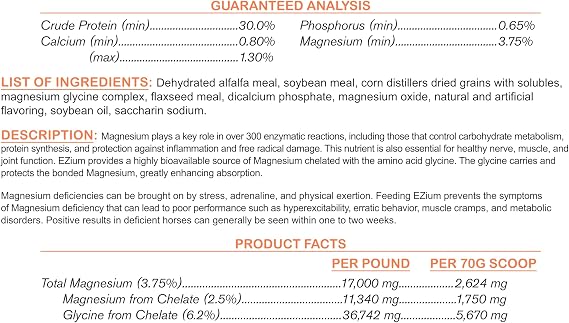 EZium Chelated Magnesium Supplement for 30-Day Supply- Horse Supplements Support Muscle Function, Focus & Recovery- Calming Equine Supplement Reduces Stress & Improves Behavior- 9.5 Lb. Resealable Bag