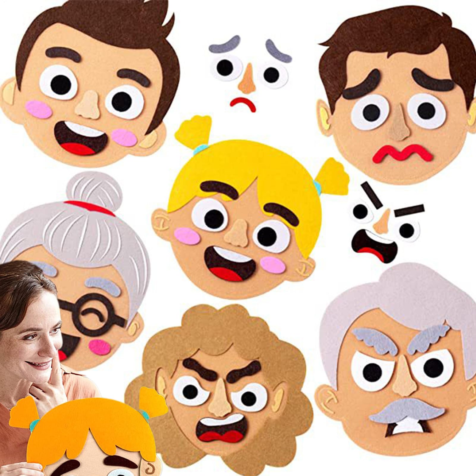 Social Emotional Learning Toy - Creative Faces Game Kit, Engaging Multiplayer Felt Emoticons | Expression Building for School, Car, Park, Home, Outdoor Activities, Social Skills Training, Group Play
