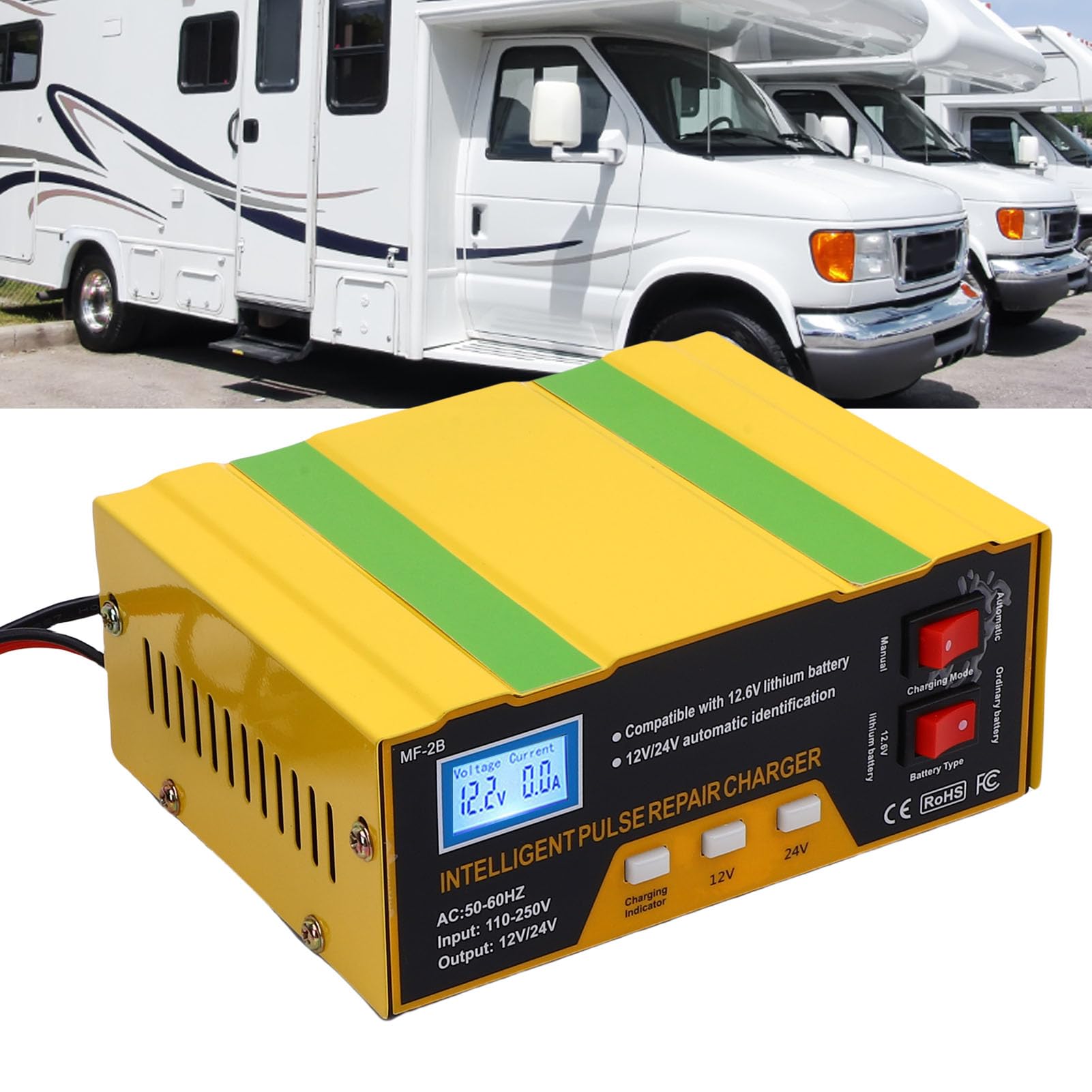 Caricabatteria per Auto 12V 10A 24V 7.5A 180W, Mantenitore di Batteria Intelligente con Controllo CPU, Caricatore di Mantenimento a Impulsi per Moto Auto SUV Camion (Spina europea)