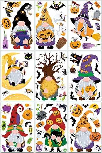 9 hojas de calcomanías de ventana de Halloween, gnomos, calcomanías estáticas para ventana de vidrio, pared, automóvil, decoración de Halloween