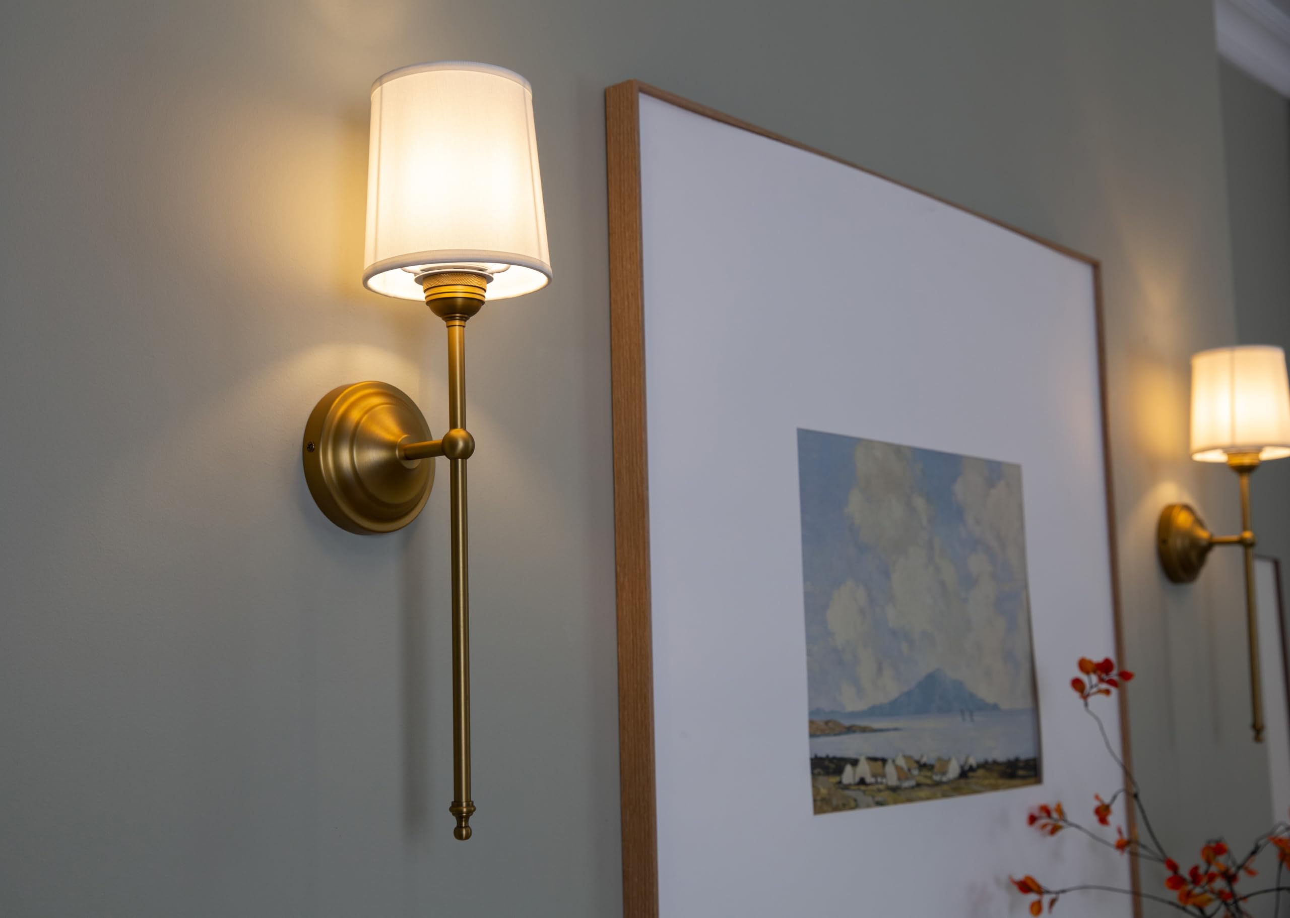 Yosoan Wandleuchte mit Stoffschirme Lampe Wandlampe Modern Wandleuchten mit E27 für Spiegel, Wohnzimmer, Schlafzimmer und Treppe (2 Stk mit antike Metal und weißem Stoffschirme)
