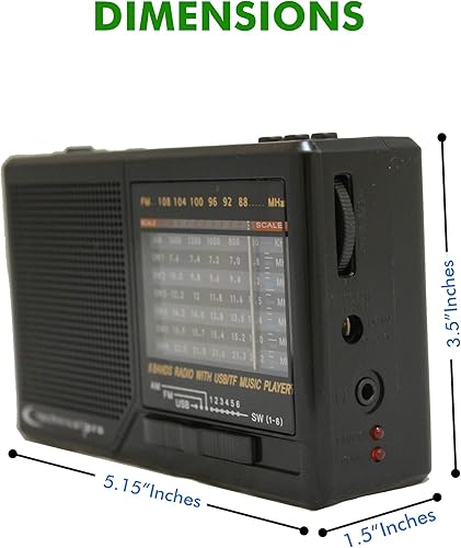 Miniatura 5 de Technical Pro Radio AMFMSW alimentada por energía solar y con batería con altavoz y linterna integrados, dispositivo de escucha recargable con