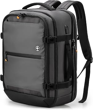 Swissdigital Design Travel Backpack 43L with USB Charging Port Laptop Backpack,TSA Friendly Flight Approved Carry-on Luggage Hand,Business Rucksack Fits 17 Inch Laptop Grey | SD1748-02