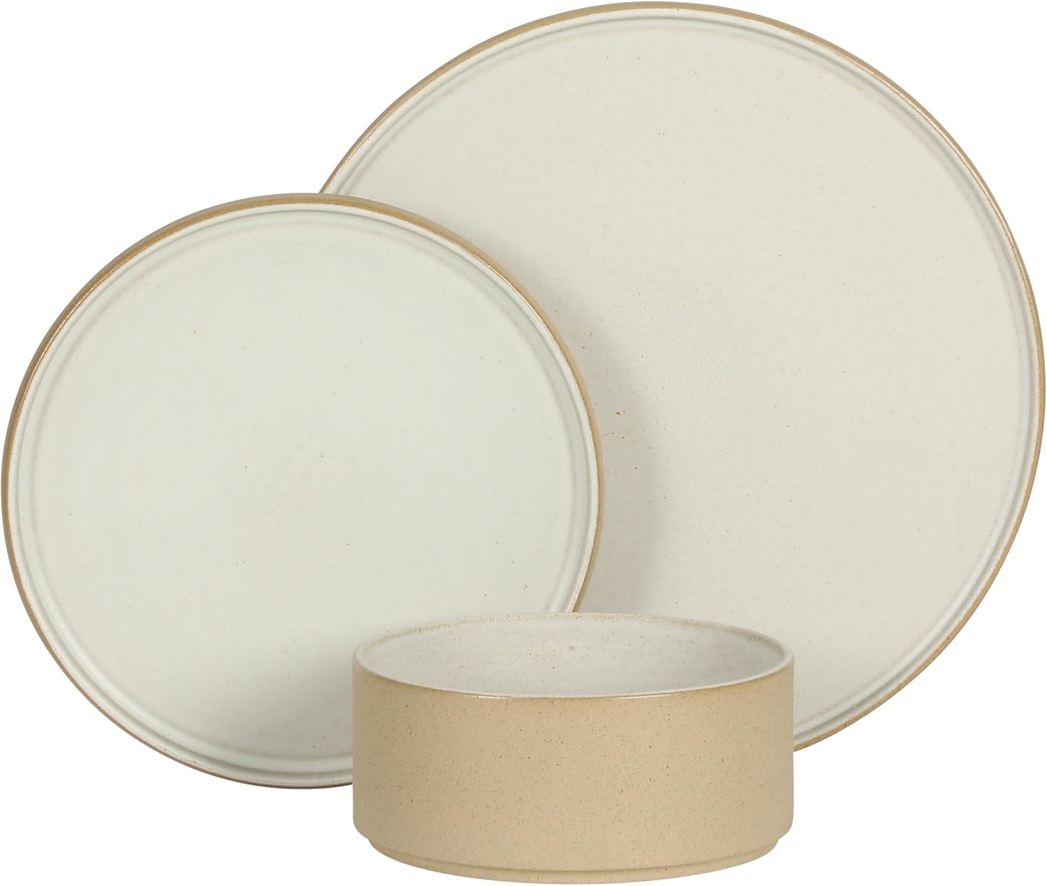 Gibson Elite Villa Amadora - Made in Portugal - 12 Piece Dinnerware Set for 4, Two Tone Tan and White Speckled Stoneware Plates and Bowls Sets, Dish Set with Dinner Plates Salad Plates & Cereal Bowls