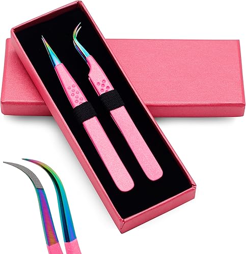 Miniatura 10 de Pinzas de extensión de pestañas de precisión, rectas y de 90 grados, con punta de fibra, pinzas de volumen y aislamiento, acero inoxidable japonés,