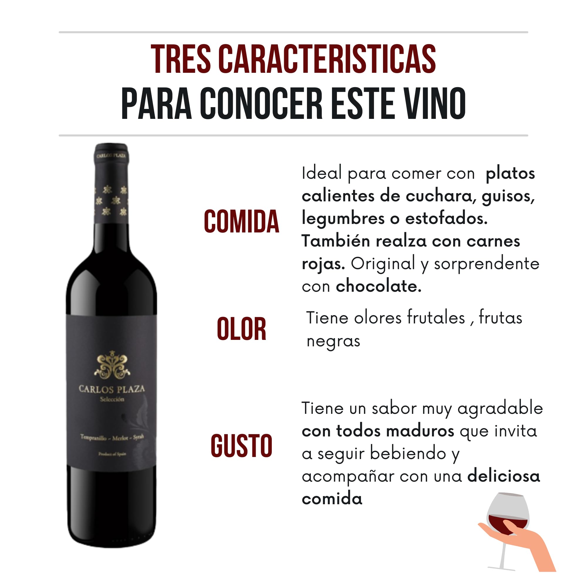 Carlos Plaza Seleccion 2019 - Vino Tinto Crianza - Ideal Combinar con Carnes Rojas, Cocido Madrileño, Tapas (Jamón,Lomo,Queso) - Pack 6 Botellas 750ml