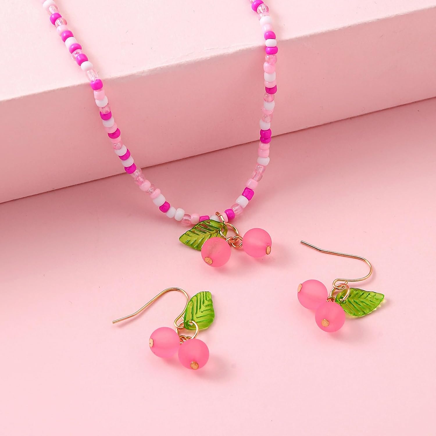 Cherry Necklace Earrings Sets for Women Dainty Gold Cherry Earrings and Necklace Jewelry Set Cute Fruit 3D Charm Necklaces Summer Beach Jewelry - Image 5