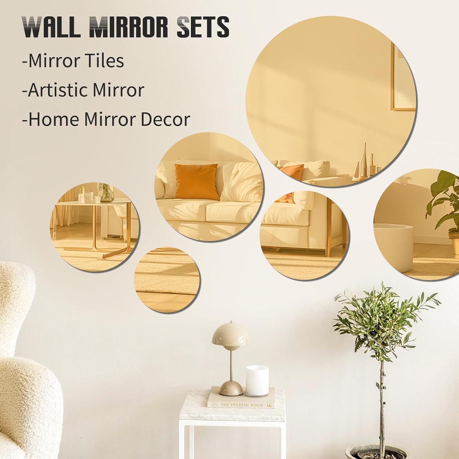 YMHPRIDE Set of 24 Round Mirrors for Centerpieces, 10 Inch Mirrors Candle Plate Circle Mirror Trays Large Mirror Tiles for Table Centerpieces, Wedding, Crafts, Party Decorations, Wall Decor (Gold)