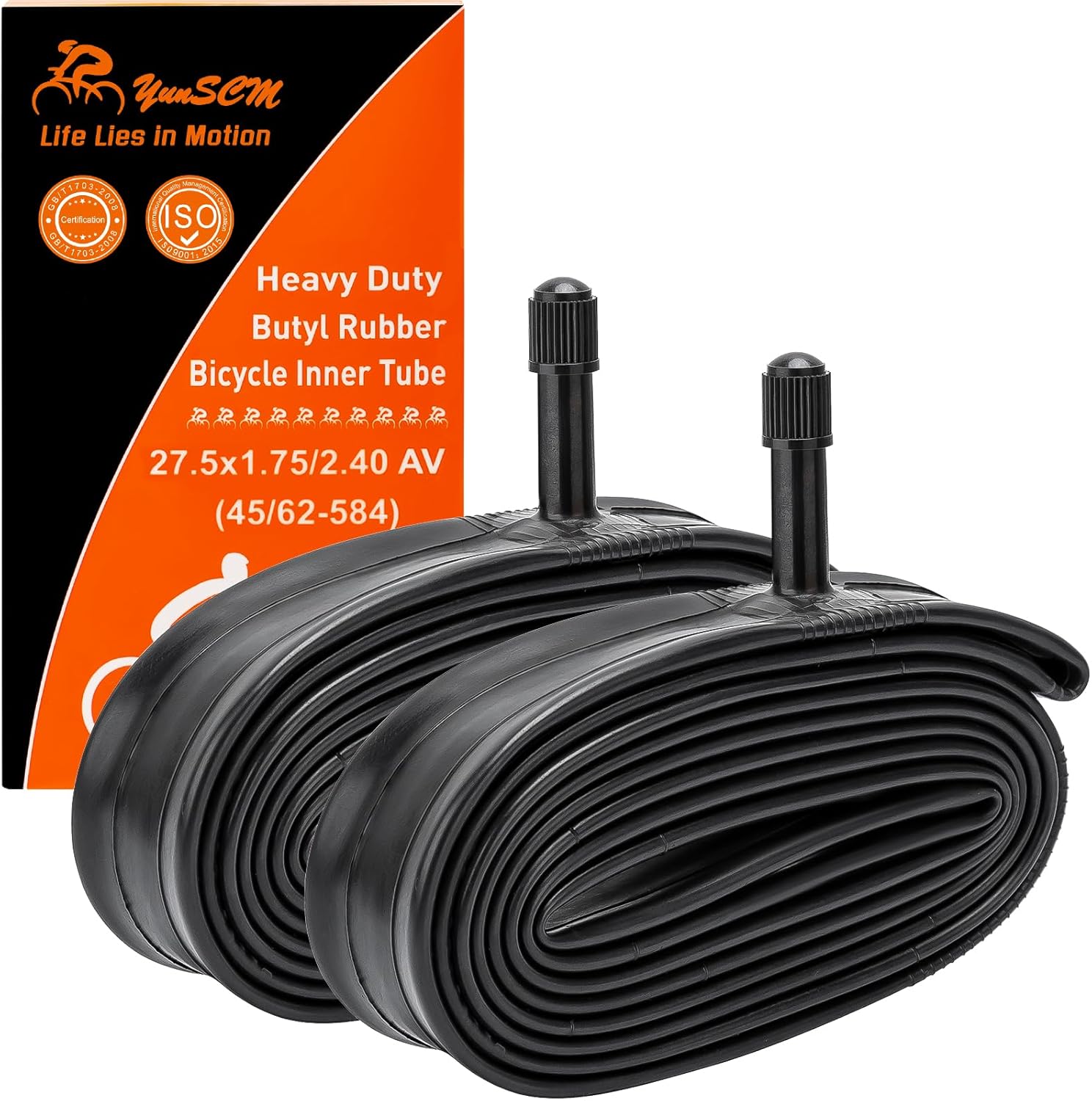 YUNSCM 2-PCS 27.5 Heavy Duty Bike Tubes 27.5 x 1.75/2.40 AV Schrader Valve 45/62-584 Inner Tubes Compatible with Bicycle Tubes 27.5x1.75/1.95/2.10/2.125/2.2/2.25/2.3/2.35/2.40 Bike Bicycle Tires Tubes