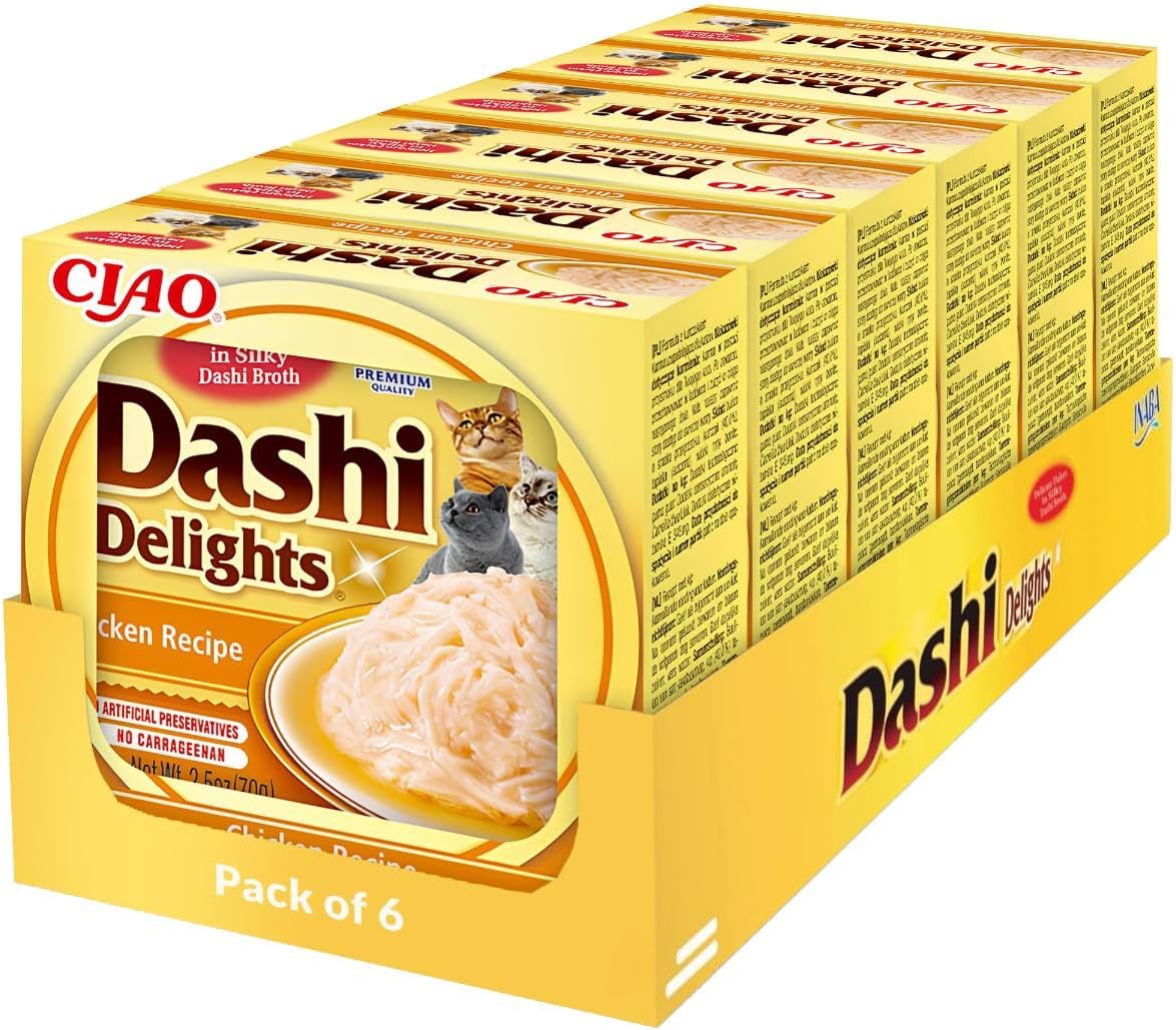 INABA Dashi Delights Nassfutter für Katzen, 100 % natürliches Hühnerfleisch, getreidefrei, zuckerfrei, ohne künstliche Aromen, 86 % Feuchtigkeit, Premium-Katzensnacks in Brühe, 70 g (6er-Pack) INABA Dashi Delights Nassfutter für Katzen, 100 % natürliches Hühnerfleisch, getreidefrei, zuckerfrei, ohne künstliche Aromen, 86 % Feuchtigkeit, Premium-Katzensnacks in Brühe, 70 g (6er-Pack)