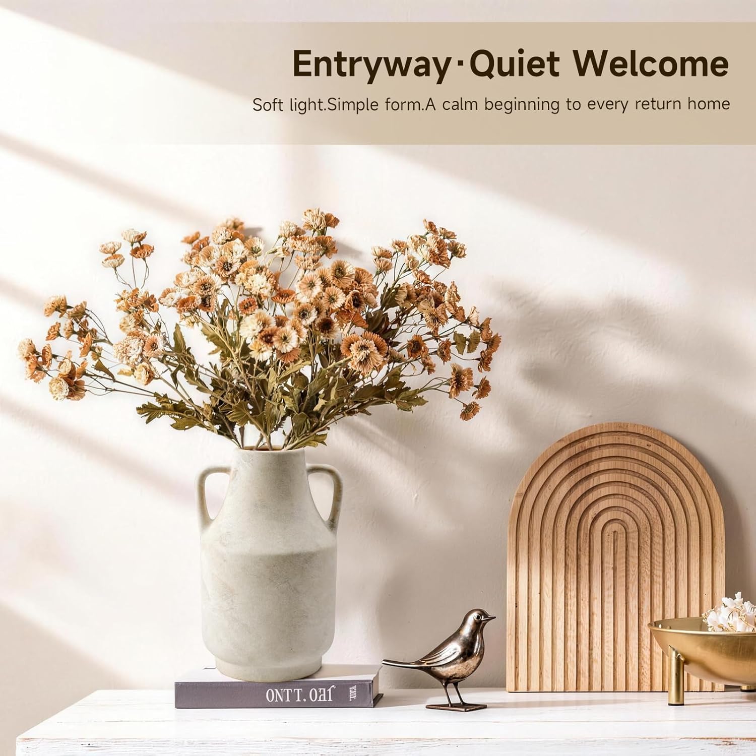 Ceramic Flower Vase with Handles – 11 Inch Tall Rustic Farmhouse Centerpiece Vase, Distressed Terracotta Style Decorative Vase, Living Room, Dining Table, Entryway & Fireplace Home Decor, White - Image 5