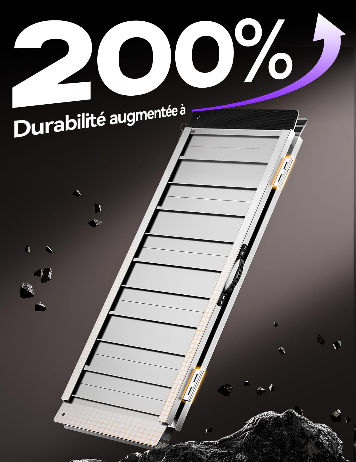 Rampe pour Fauteuil Roulant Pliable en Aluminium 122 cm avec Charnière, Capacité Usage Intensif 362KG, Surface Antidérapante pour Scooters Électriques, Vélos, Poussettes, Design Portable