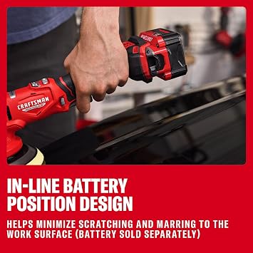 CRAFTSMAN 5 in. Dual Action Buffer Polisher, V20 Brushless Cordless Orbital Polisher with Side Handle, 9 Speed, Up to 6,000 OPM, Tool Only (CMCE150B)