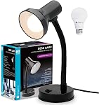 Xtricity Lampe de bureau LED, col de cygne ajustable à 360°, lampe pour la maison et le bureau avec ampoule A19 de 7W, 120V, interrupteur marche/arrêt, hauteur de 14 po - lampes de lecture pour table de chevet, dortoir universitaire (Finition noire)