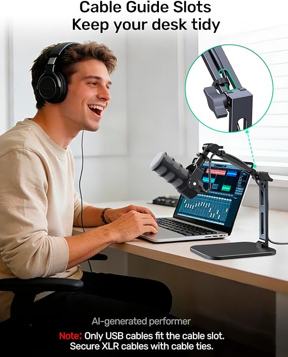 Heavy-Duty Desk Mic Stand for Rode PodMic USB & SM7B, Max 2.68 lbs, Black