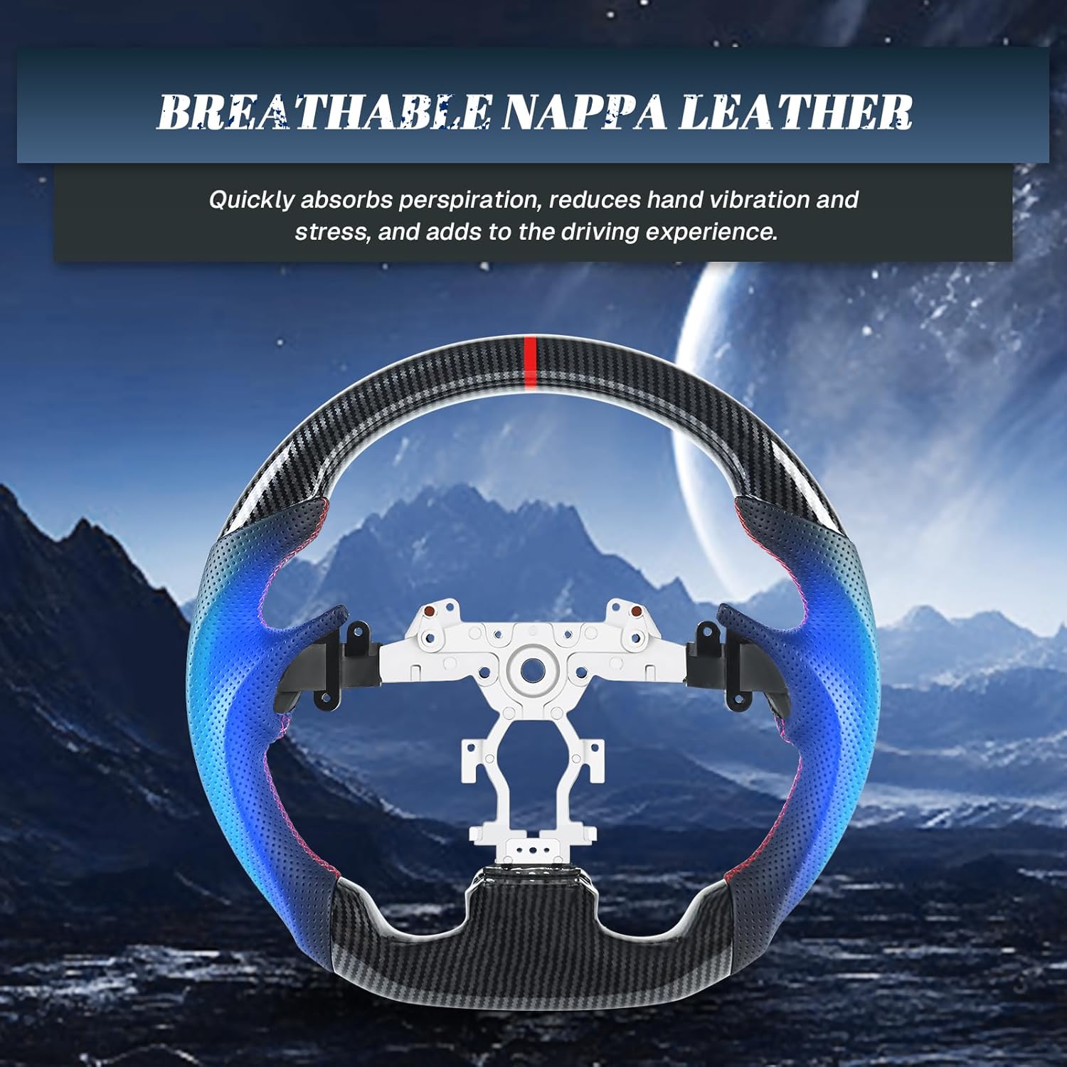 Hydro-Dip Carbon Fiber Steering Wheel D-shaped Nappa Perforated Leather Flat-bottom Steering Wheel for Infiniti G37 2007-2015