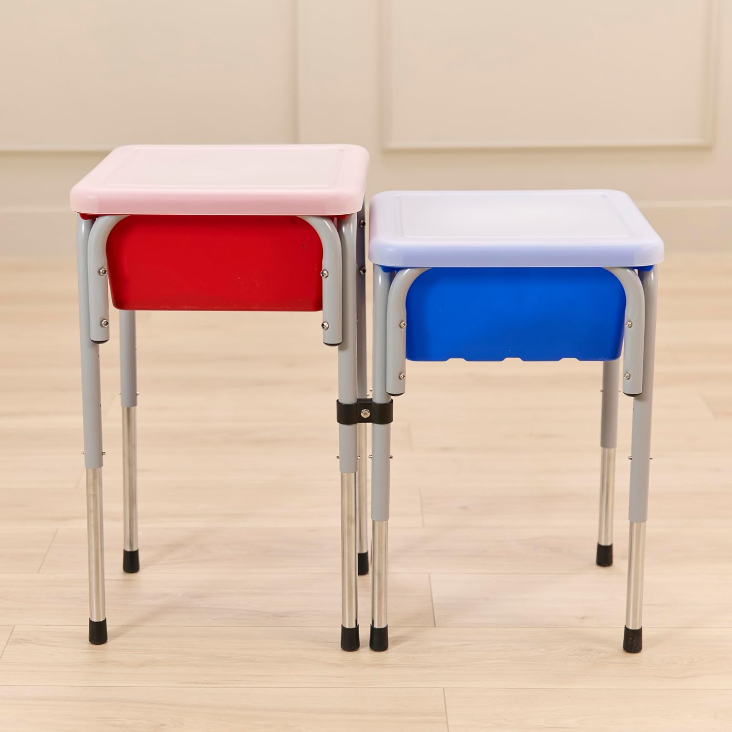 Adjustable Double Sensory Table with Lids, Kids Furniture, Blue/Red
