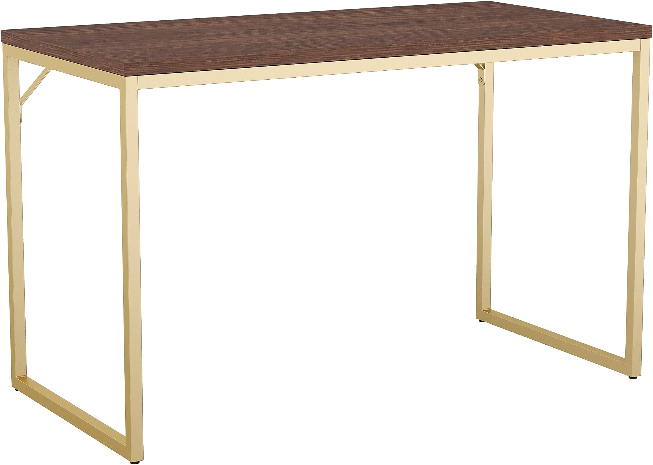 Noah Home Office Parsons Desk in Walnut Wood Grain with Polished Brass Metal Frame