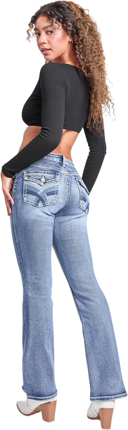 YMI Womens YMI Jeans Women's Mid Rise Heavy Stitch Embroidered Bootcut Jeans - Image 7