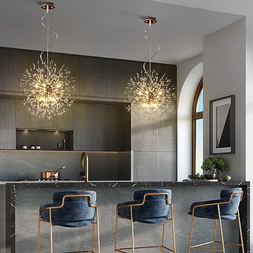 Miniatura 3 de zhllmq Candelabros modernos de fuegos artificiales, diente de león, Sputnik, lámpara de cristal dorada, lámpara colgante para cocina, isla, comedor,