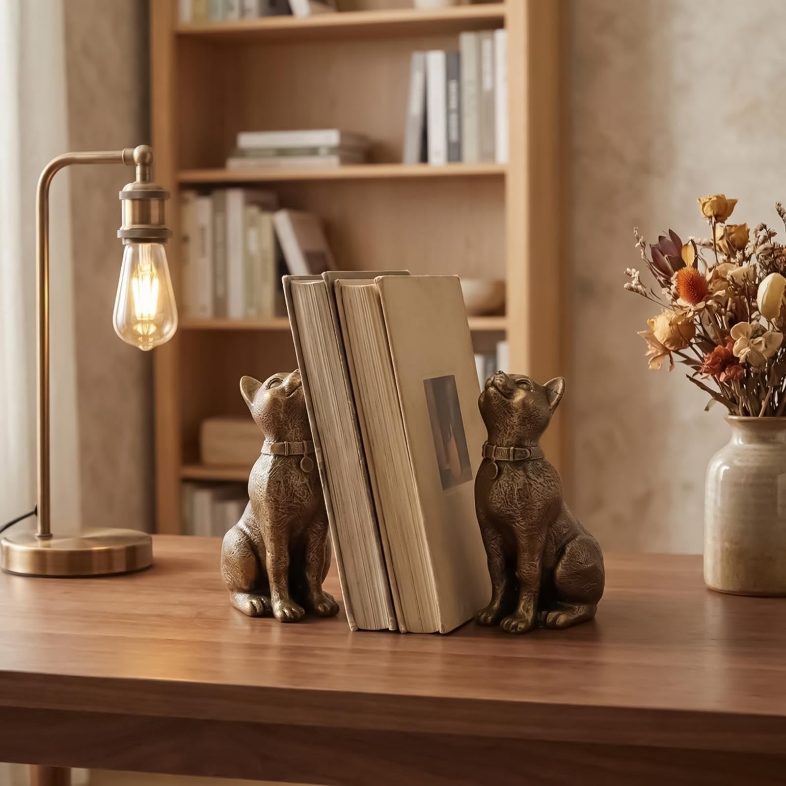 Końcówki książek na półkę na książki, figurka retro w kształcie kota z żywicy, podpórki do książek dla dzieci, do biblioteki, gabinetu, sypialni, studentów, nauczycieli, entuzjastów czytania, dzieci