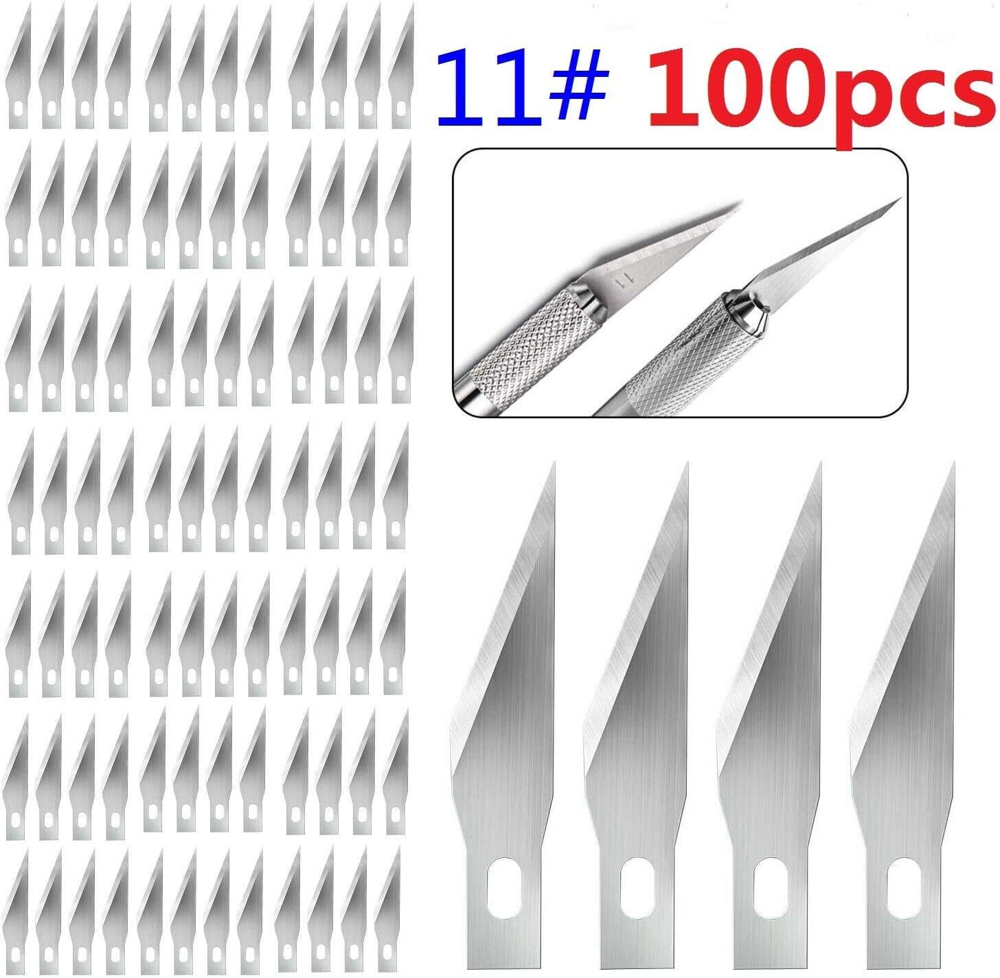 100pcs #11 Replacement Hobby Classic Fine Point Blades high Stainless steel Craft Knife Carbon Steel Craft Fine Knife Blades Hobby Knife Cutting Tool for Art Cutting, Sculpture, Scrapbooks