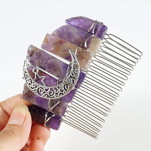 Miniatura 5 de Alambre de plata de amatista de cristal natural envuelto con estrellas de luna calada 20 dientes y aretes sonrientes de sol de bronce