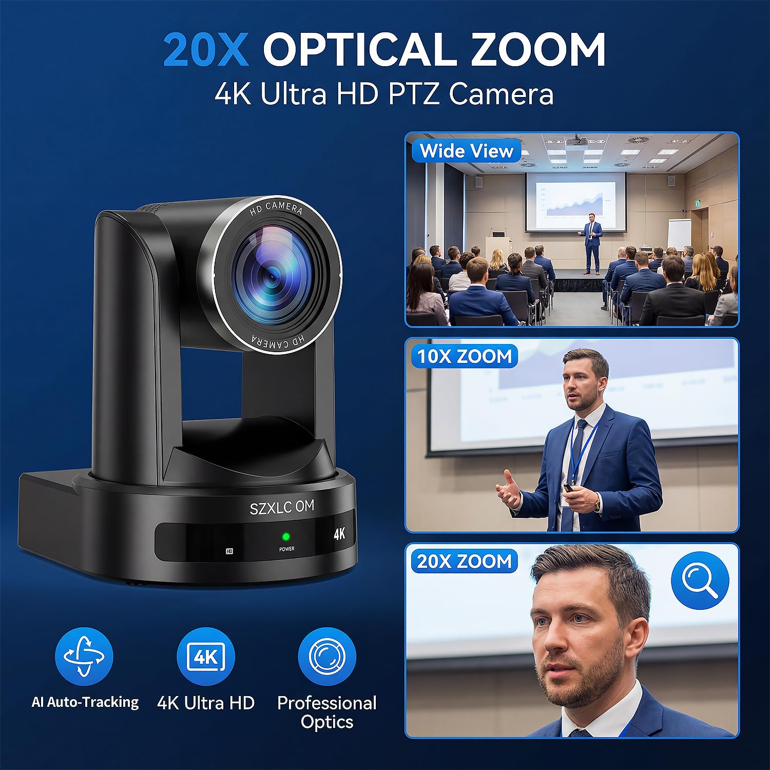 Kamera PTZ 4K 20-krotny zoom optyczny z HDMI SDI USB3.0 RJ45 kamera internetowa do transmisji na żywo, kamera do sali konferencyjnej PTZ do nabożeństw, wydarzeń kultowych, vMix, automatyczne