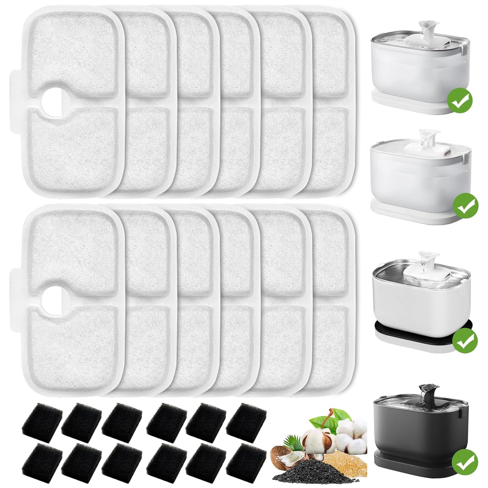 Replacement Dockstream Cat Water Fountain Filter Set for plwf005 plwf115 plwf105 Pet Water Fountain Replacement Filter and Pre-Filter Sponges Set 12 Pack