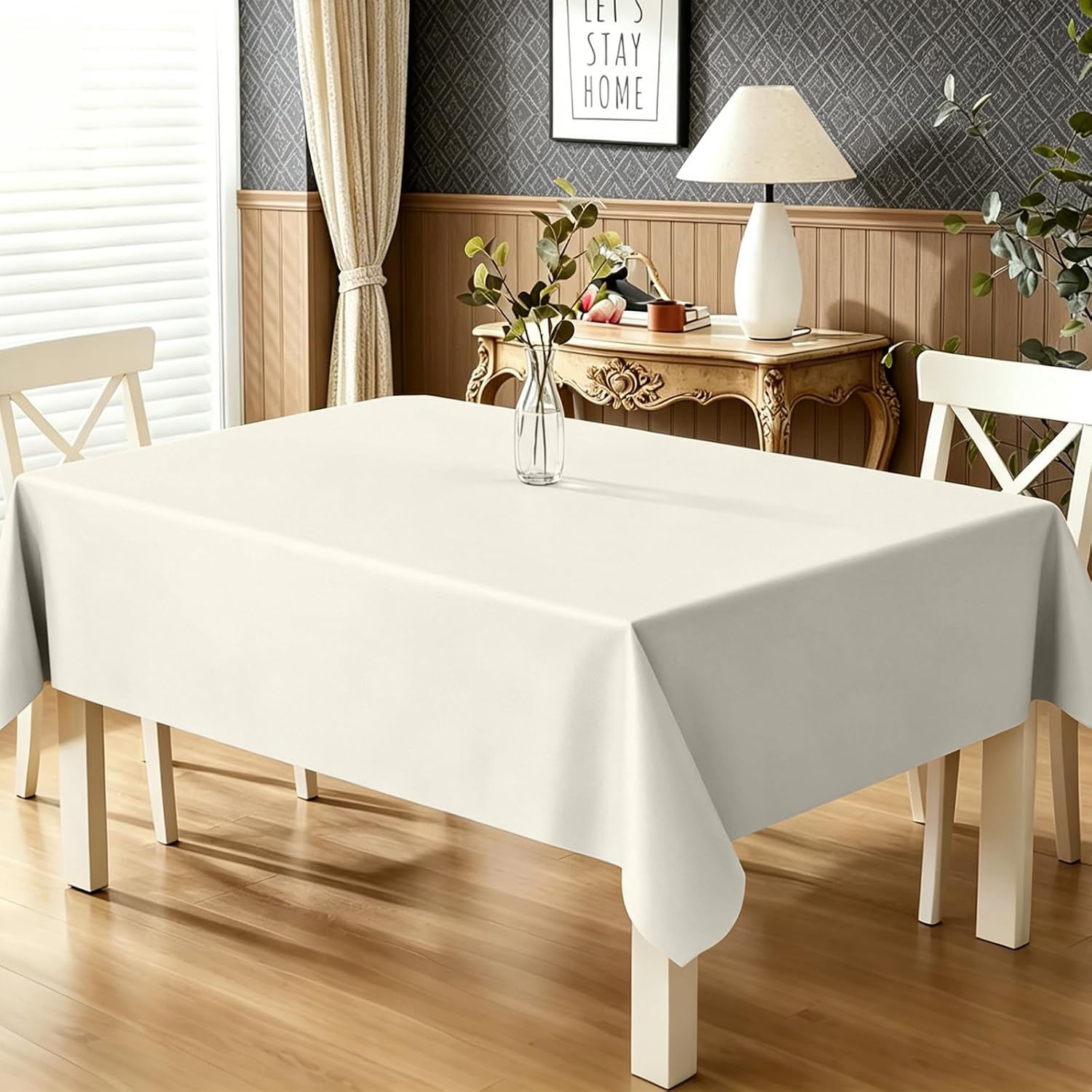 Non Slip Table Protector Pad with Flannel Backing, Waterproof Heavy-Duty Vinyl Table Padding Under Tablecloth, Superior Protection from Spills, Scratches & Heat, Ivory, 54 x 72 Inch, Rectangular