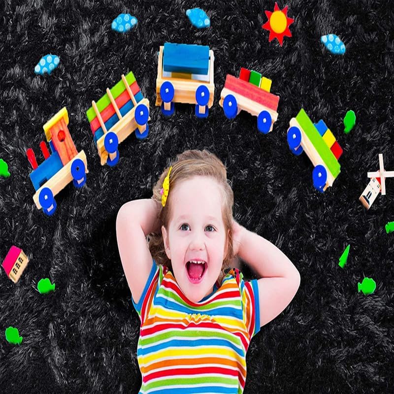 Image of Carpet for Living Room 5X7 FEET Modern Soft Shaggy Carpet Thick, Fluffy & 2 inch Pile Shag Rug for Your Kids Room, Bedroom & Livingroom (Black)