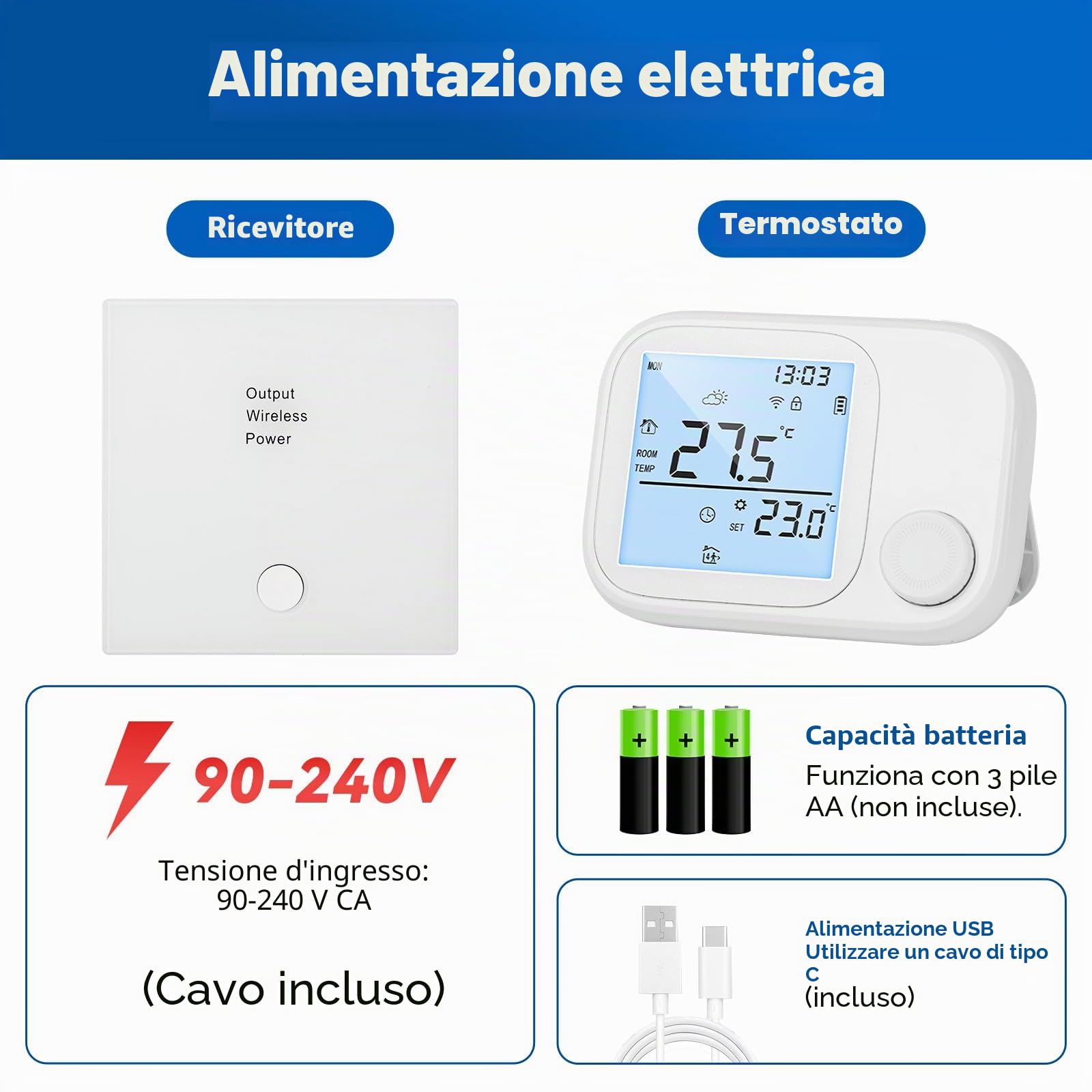 Termostato Wi-Fi per caldaia a gas,Termostato Smart a Batteria compatibile Google e Alexa, Timer Settimanale, Funzione di Memoria, Controllo Tramite Pulsanti, Protezione Antigelo, Blocco Bambini
