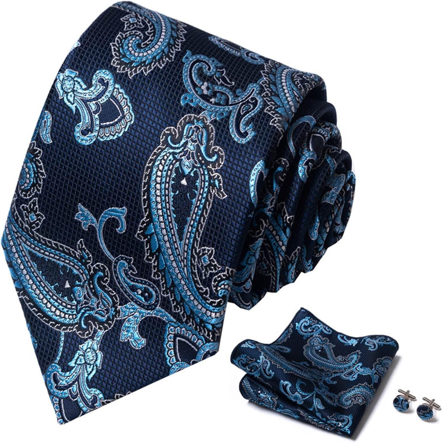 Men Ties Men's Tie Set Business Formal Party Tie Fashion Tie Square Cufflinks Neckties(A)