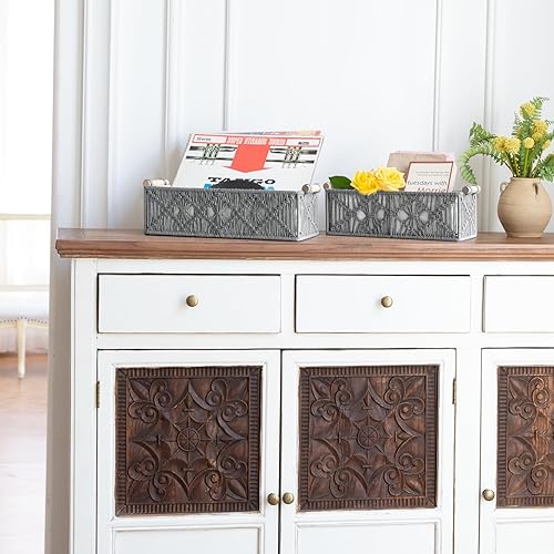 Miniatura 10 de Mkono Cestas de almacenamiento de macramé, caja de decoración bohemia tejida a mano, para encimera, estante de inodoro, organizador de gabinete para