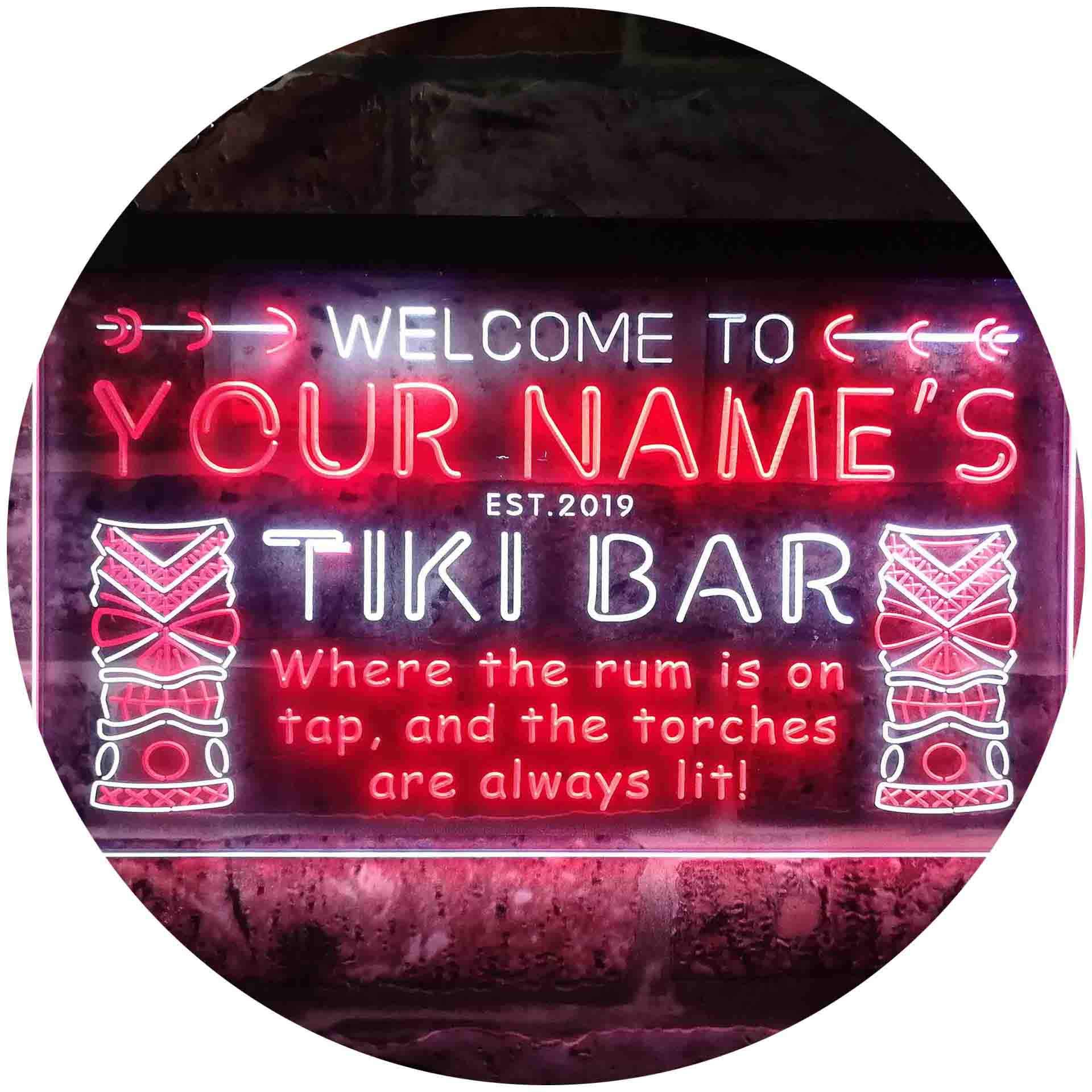 Personalized Tiki Bar LED Neon Sign - Green & Yellow, 16x12 Inches, Custom Name & Year