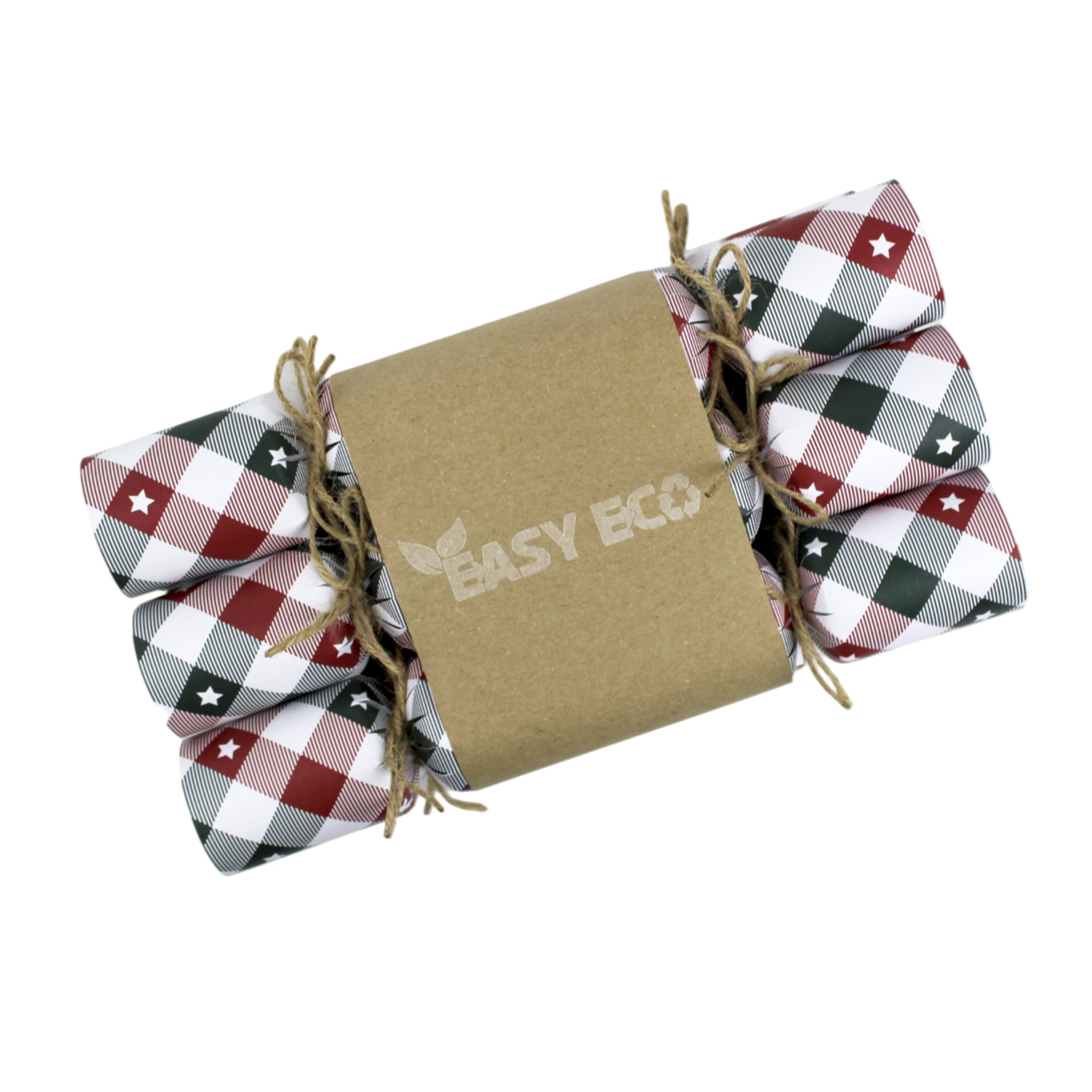 Recycled Paper Eco-Friendly Christmas Crackers Plastic Free - Red & Green Tartan Christmas Table Decorations - Wildflower Seeds Xmas
