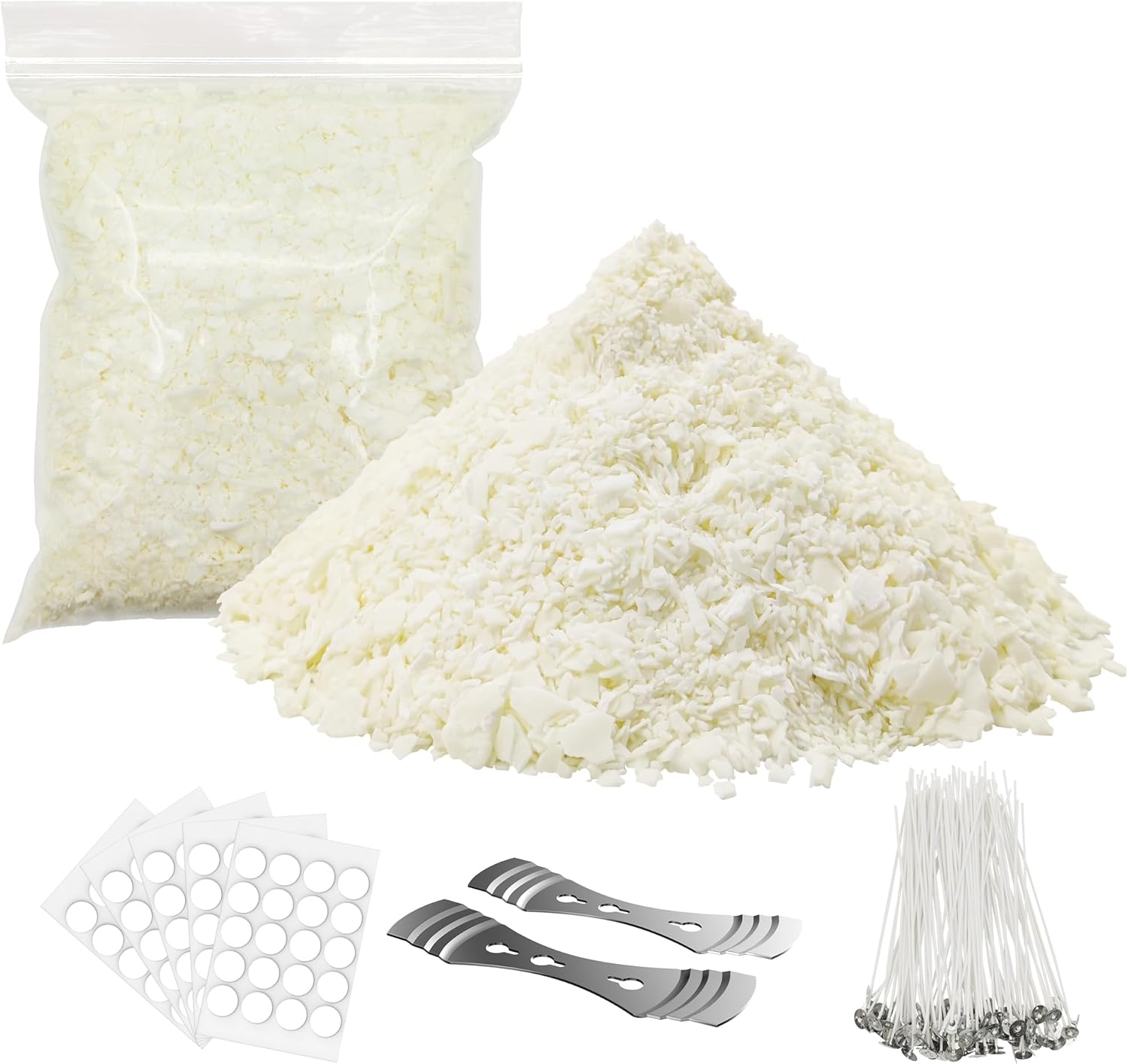 Soy Candle Wax for Candle Making, 10l bs Natural Soy Candle Flakes, Premium Soy Wax for Candle Making, 100 Cotton Candle Wicks, 100 Wick Stickers, & 2 Wicks Holder