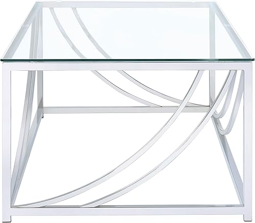 Miniatura 5 de Coaster Home Furnishings - Lille - Vidrio y Metal - Mesa de centro rectangular con tapa de cristal transparente, base cromada y detalles curvos -