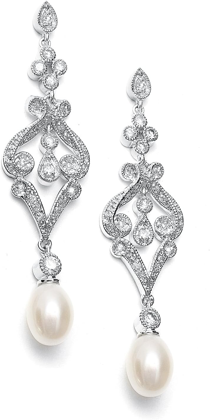 Mariell Bridal Wedding Freshwater Pearl Drop Earrings for Brides, Bridesmaid, Prom, Mother of the Bride