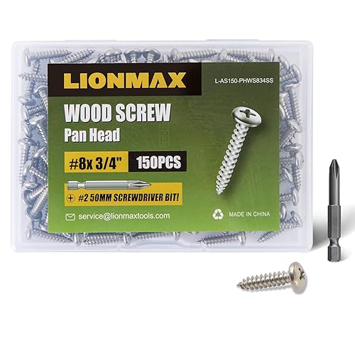 LIONMAX Tornillo para madera #12 × 2 pulgadas, 50 unidades, tornillos de madera de cabeza plana inoxidable, autoroscante, acero inoxidable 18-8