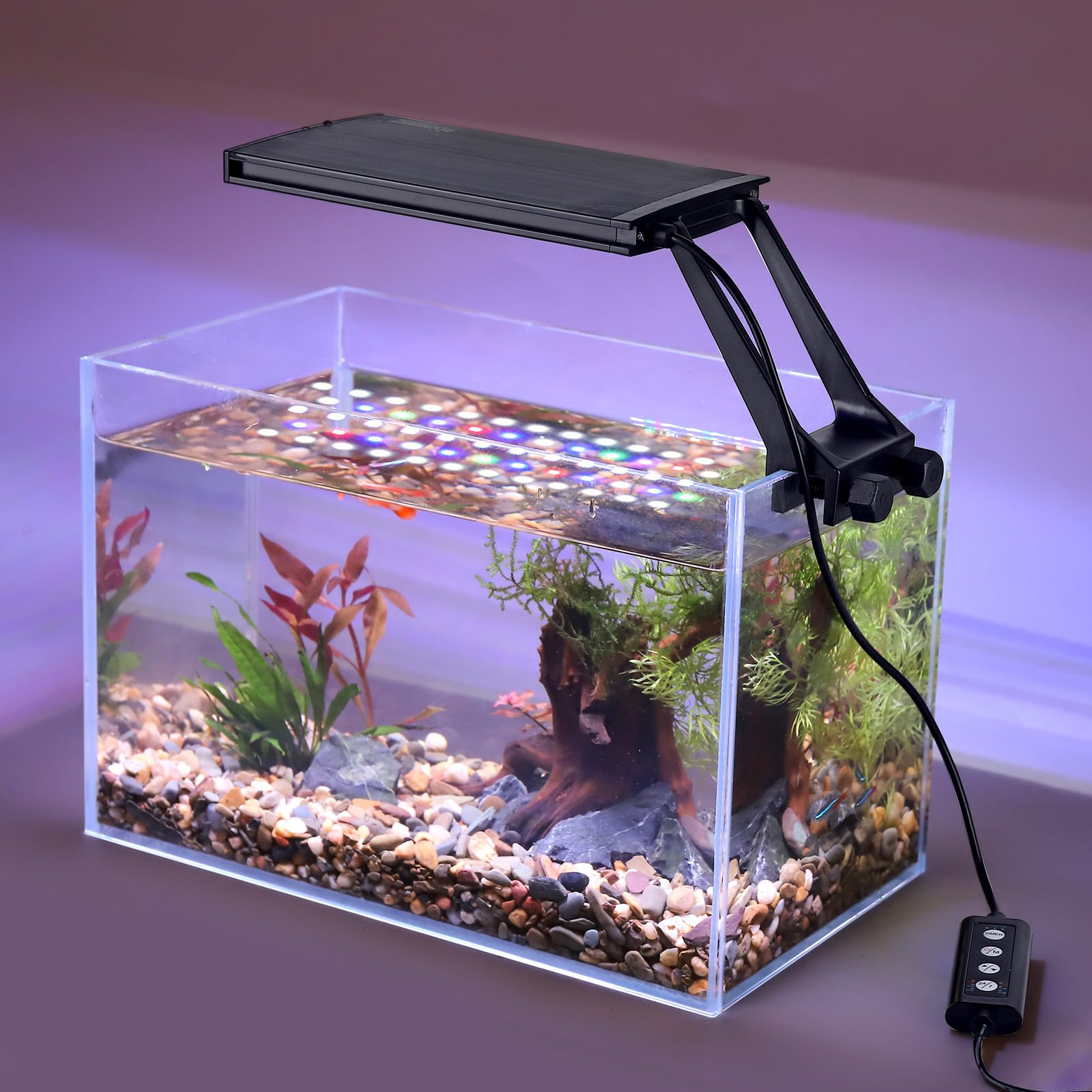 hygger Clip On 24/7 Lighting Aquarium LED Light,Sunrise-Daylight-Moonlight and DIY Mode, Adjustable Timer/Brightness Fish Tank Light with 7 Colors for Planted Tank (12W for 7~10in Tank)